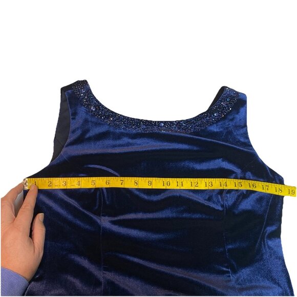 Coldwater Creek Dress Navy Blue Velvet Beaded Mesh Panel Hem Whimsigoth Sz 14P - Picture 9 of 13